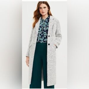 Loft Long Coat Boucle Knit Jacket Two Button size XL Speckled Grey
